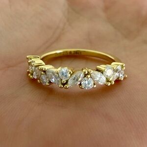 925 Sterling Silver Gold Plated Half Eternity Ring W/ CZ Stones Size 6 Women’s